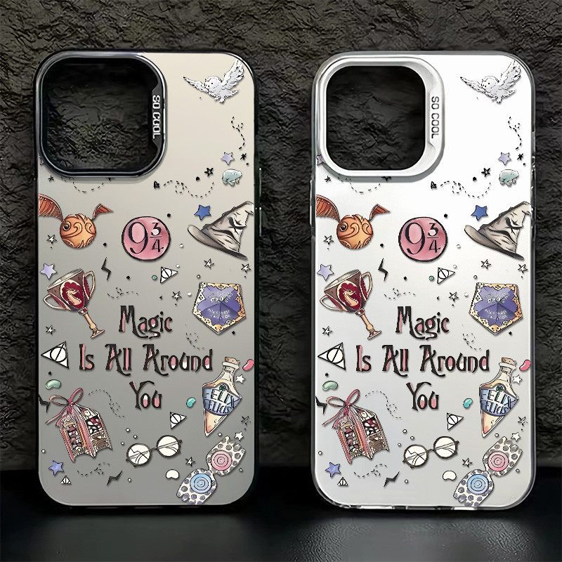 การ์ตูน Creative Harry Potter เคสโทรศัพท์สําหรับ IPhone 15 14 13 12 11 Pro Max X XR 14 16plus XR X/XS Max 7/8 Plus Se2020 TPU ปุ่มโลหะเกราะป้องกัน