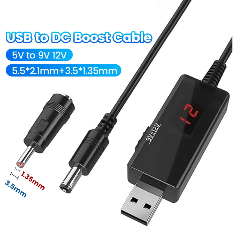 Olaf USB to DC สายไฟ 5V ถึง 9 V/12 V Digital Boost Converter USB เป็น DC แจ็คสายชาร์จสําหรับ Wifi Router Mini พัดลมลําโพง