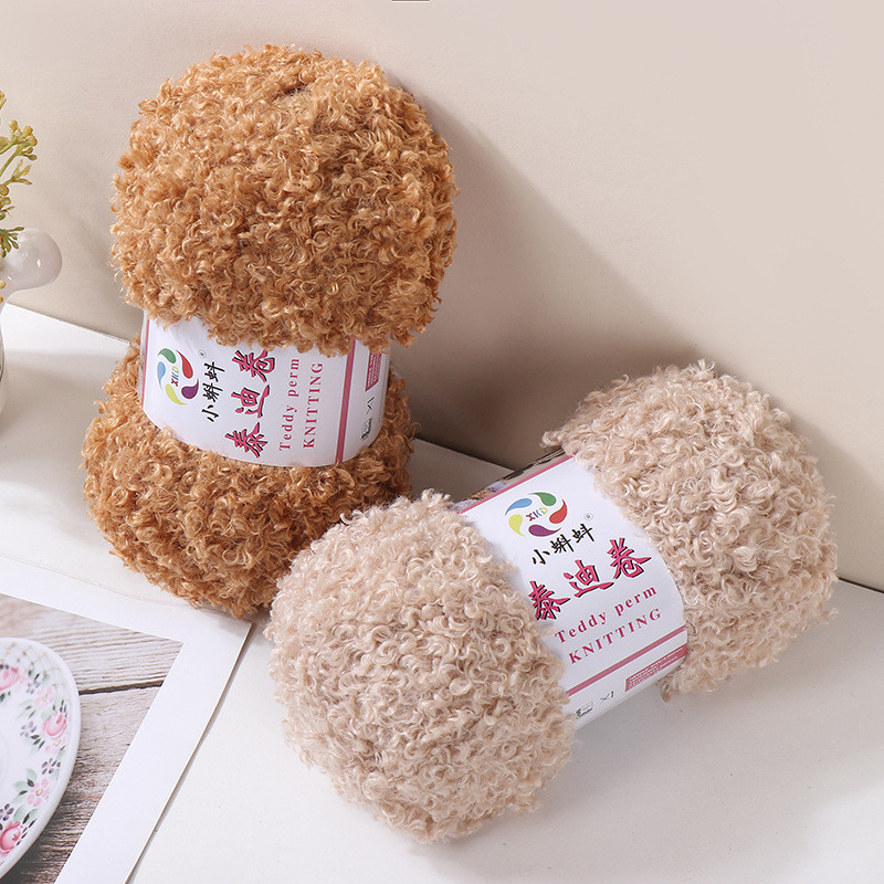 เท็ดดี้ทำด้วยผ้าขนสัตว์ม้วนด้ายห่วงขนแกะด้ายถัก DIY ด้ายถักผ้าพันคอถักด้วยมือด้ายตุ๊กตา