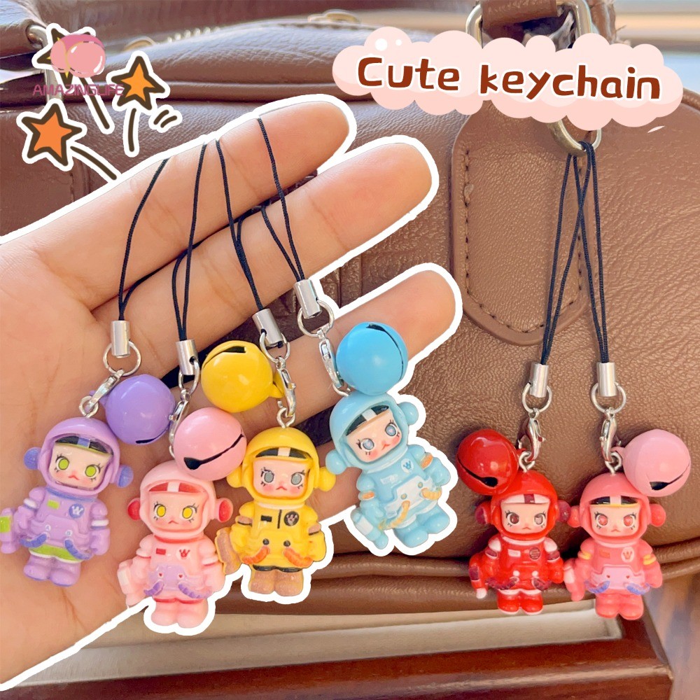 การ์ตูน Molly นักบินอวกาศระฆังขนาดเล็ก Lanyard พวงกุญแจ - DIY โทรศัพท์มือถือกระเป๋าเป้สะพายหลังกุญแจรถ Decor พวงกุญแจคู่ของขวัญเพื่อน