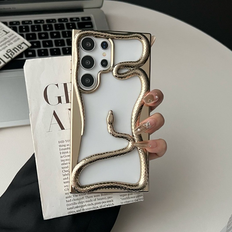 SAMSUNG หรูหราสร้างสรรค์ชุบเคสโทรศัพท์งูกลวงสําหรับsamsung S25 S24 S23 S22 Ultraปลอกซิลิโคนกันกระแทกนุ่มปกหลัง