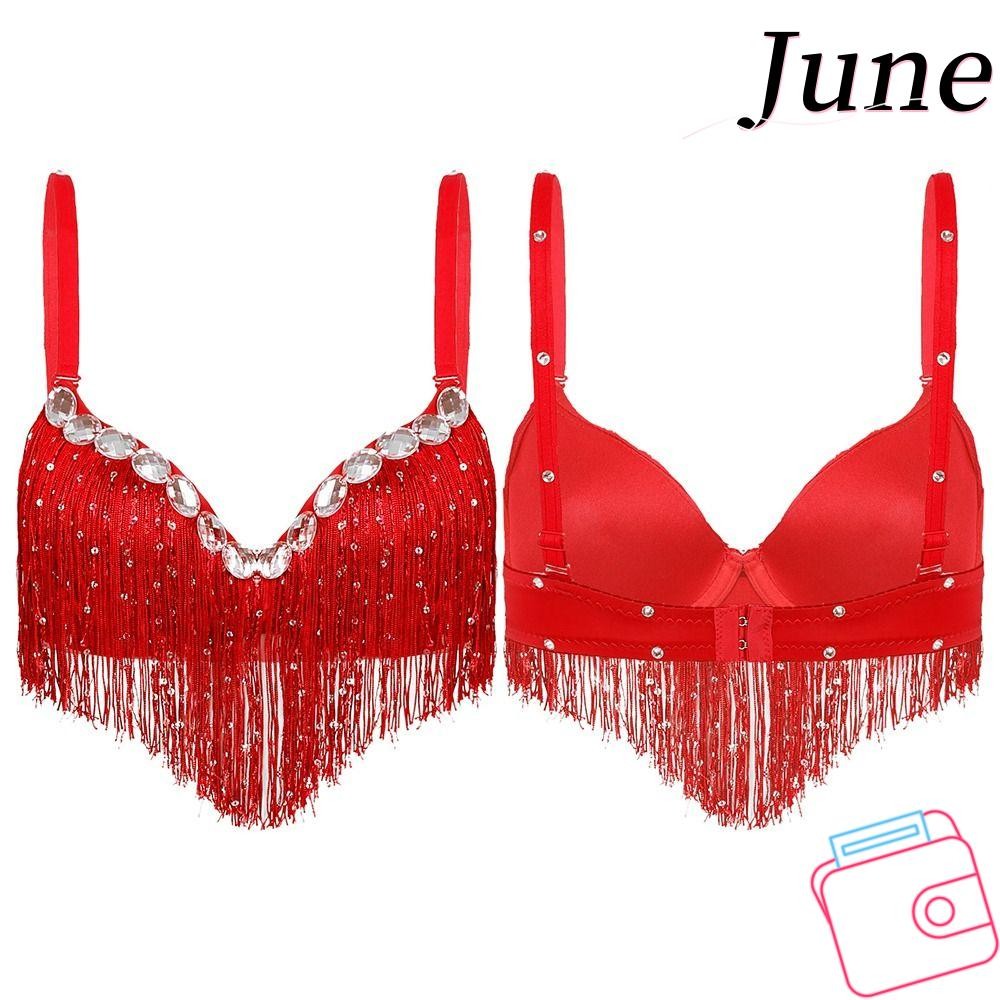 June Belly Dance Bra พู่สําหรับประเทศไทย/อินเดีย/อาหรับเลื่อมเต้นรําสวม Halter Bra