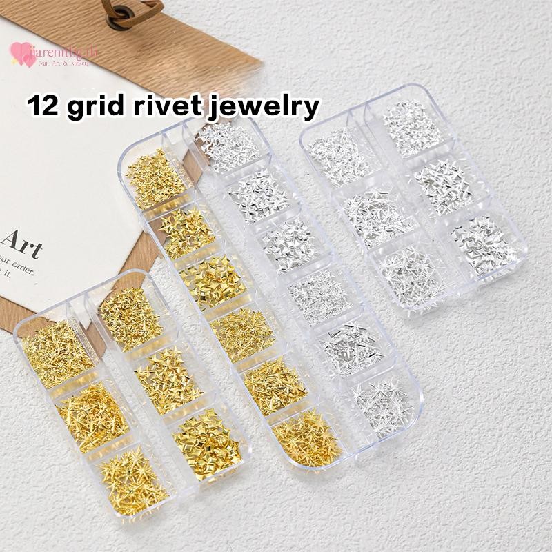 Renbg 6/12 กริดผสมเล็บ Rivet Studs ทอง/เงินดาวเล็บ Charms Starlight อุปกรณ์เสริมเล็บอุปกรณ์ TH