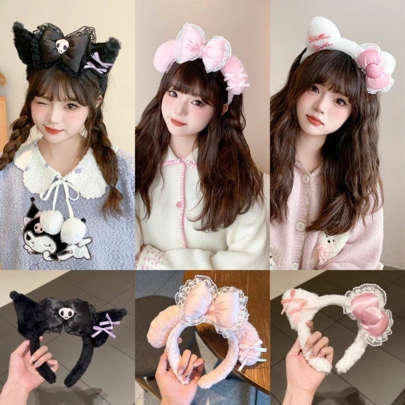 น่ารัก Sanrio Plush Face Wash แต่งหน้า Hairband หญิง My Melody Hello Kitty Kuromi Hairband ของขวัญปีใหม่