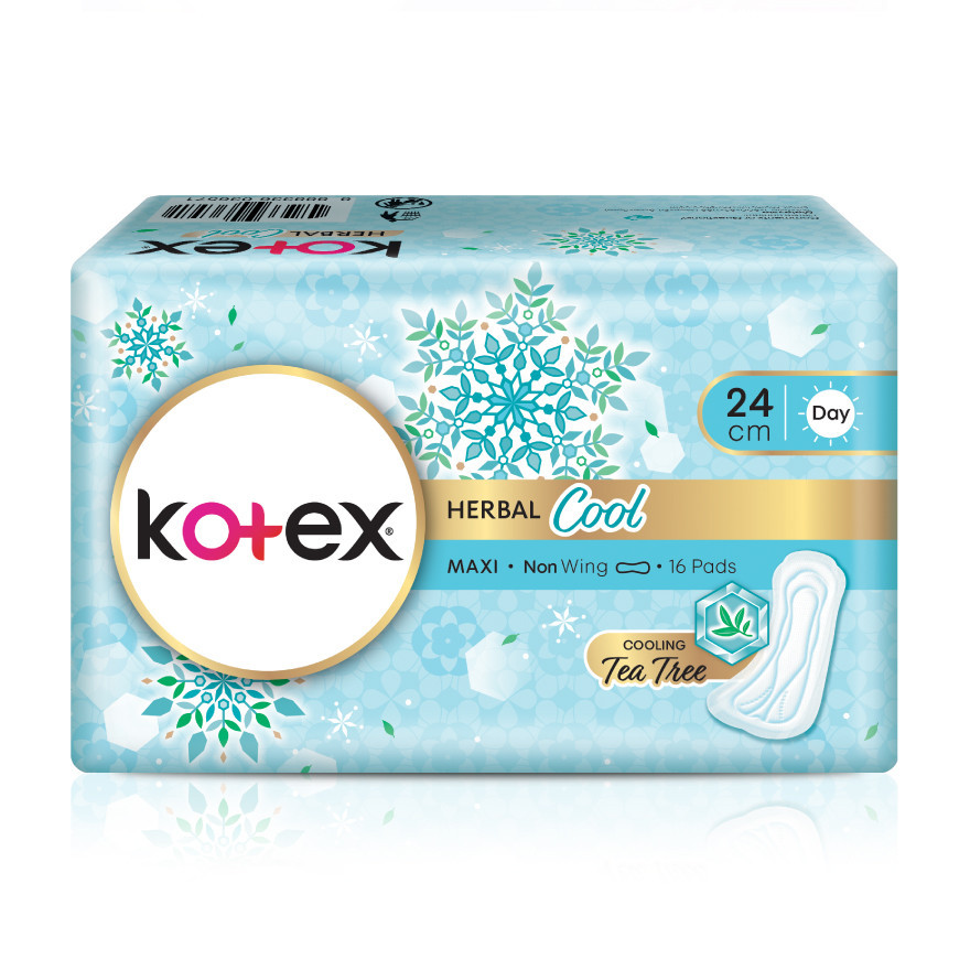 KOTEX Herbal Cool Maxi Day Non Wing Pad 24cm (16s) - Sanitary Pad with Cooling Tea Tree Extract
