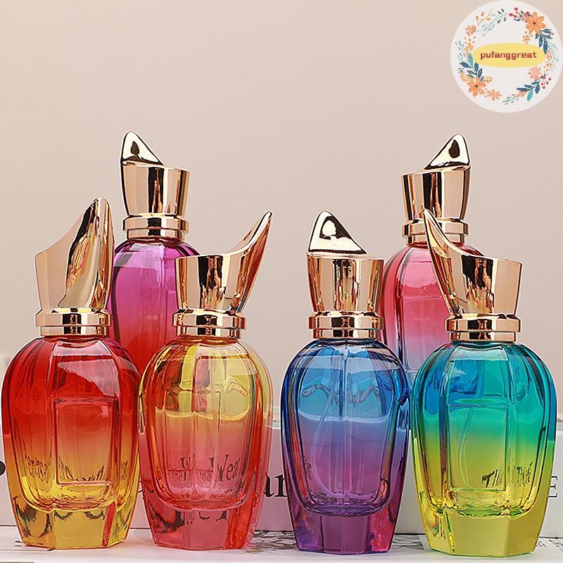 Pufanggreat ขวดน้ําหอม 30ML 50ml แก้วที่มีสีสันขนาดใหญ่ความจุน้ําหอม Atomizer ความจุสูงคอนเทนเนอร์ที่ว่างเปล่าแบบพกพารีฟิล TH
