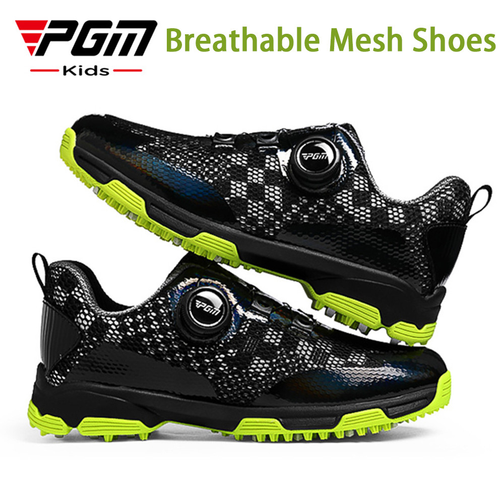 PGM รองเท้ากอล์ฟเด็กและวัยรุ่น ผ้าตาข่ายระบายอากาศ มีลูกบิดเชือกผูกรองเท้า Anti-Slip xz375