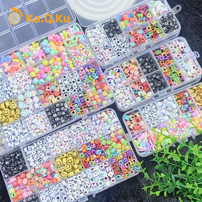 LETTER BEAD แพคเกจ 1 กล่อง - DIY LETTER BEAD แพคเกจ STRING BRACELET สร้อยคอโทรศัพท์ STRAP พรีเมี่ยม