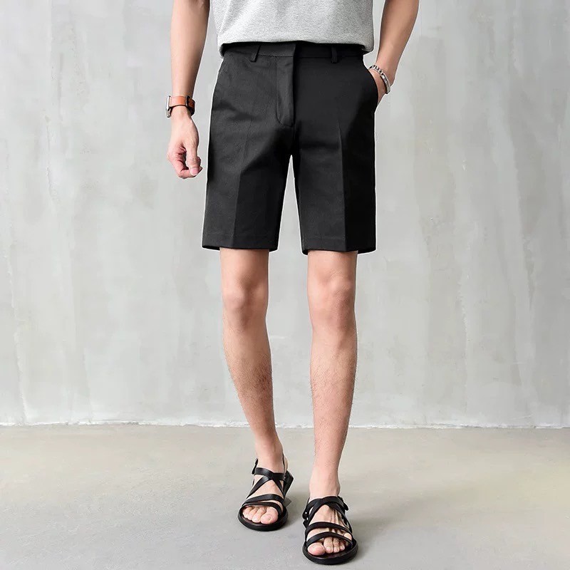 KINGMEN 🛵New ส่งด่วน🛵 กางเกงขาสั้น สีพื้น มินิมอล กางเกงสแล็คขาสั้น (ผ้าหนา พรีเมี่ยม) เอว28-38 - รูปที่ 3