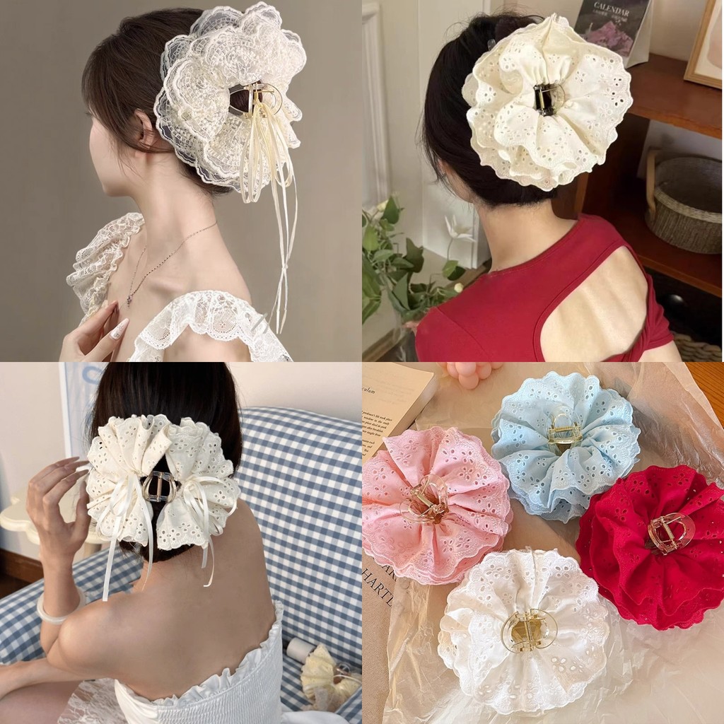 .Multi-Layer Lace Scrunchy แหวนผมหัวดอกไม้ กิ๊บติดผม