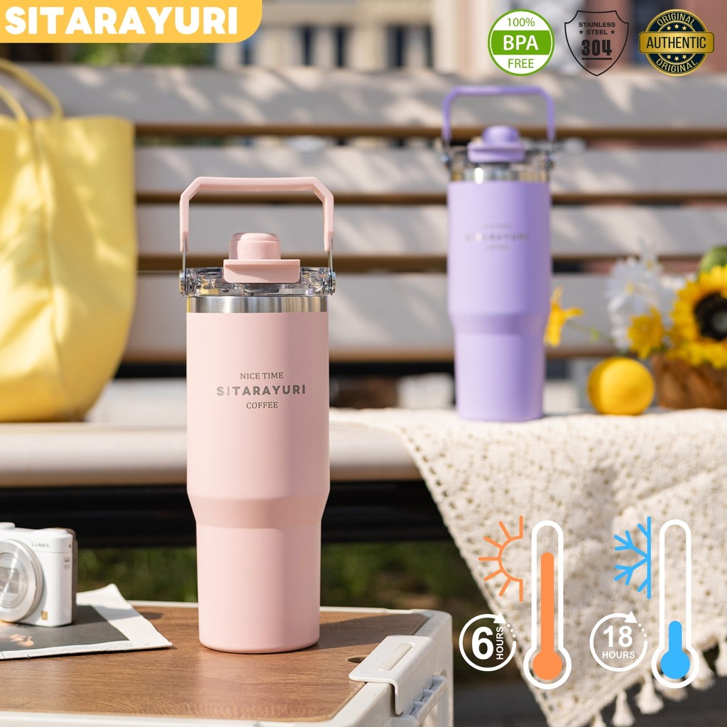 SITARAYURI แก้วเก็บความเย็นยูริ เปิดดื่ม 3 แบบในฝาเดียว เก็บอุณหภูมิ เย็น & ร้อน SUS304 ขนาด 900ml 600ml