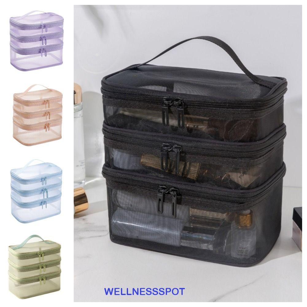 Wellnessspot ตาข่ายกระเป๋าเครื่องสําอางซิป 1/2/3 ชั้น ขนาดใหญ่ จัดเก็บง่าย โปร่งใส พกพาสะดวก