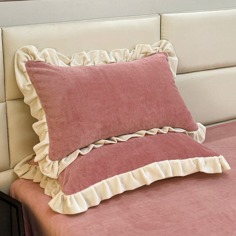 Pillow Case ปลอกหมอนกำมะหยี่นมฤดูหนาวหนา1คู่48x74หอพักนักเรียนลูกไม้สีทึบปลอกหมอนหญิงเดี่ยว25.1.4