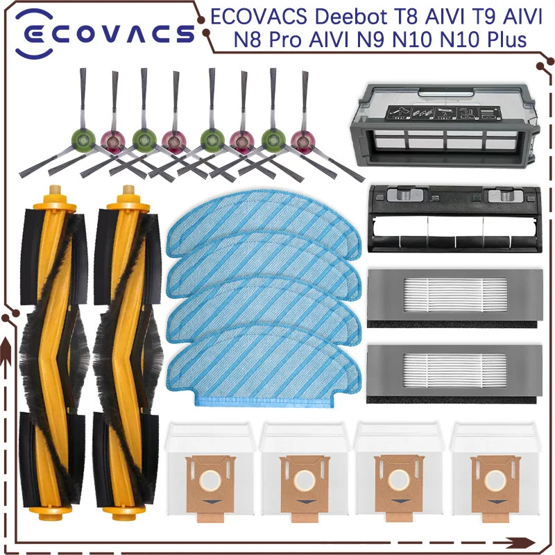 อุปกรณ์เสริมสําหรับ ECOVACS Deebot T8 AIVI T9 AIVI N8 Pro AIVI N9 N10 N10 Plus แปรงหลัก แปรงทับหลัง กรอง ถุงเก็บฝุ่น แผ่นกรอง Hepa