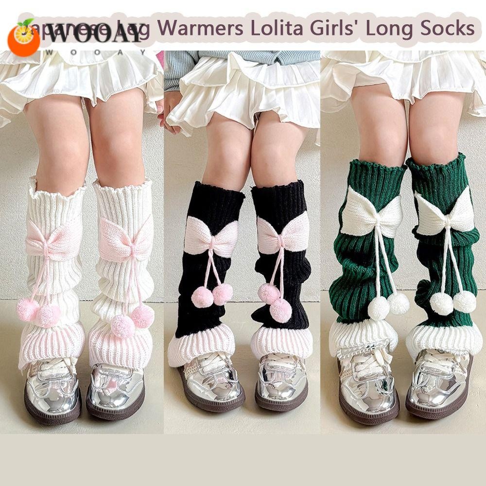 Wedgw ขาอุ่นถุงเท้า, Plush Ball ถักขาอุ่น, ญี่ปุ่น Lolita Ruffles Bow เด็กถุงเท้ายาวเด็ก