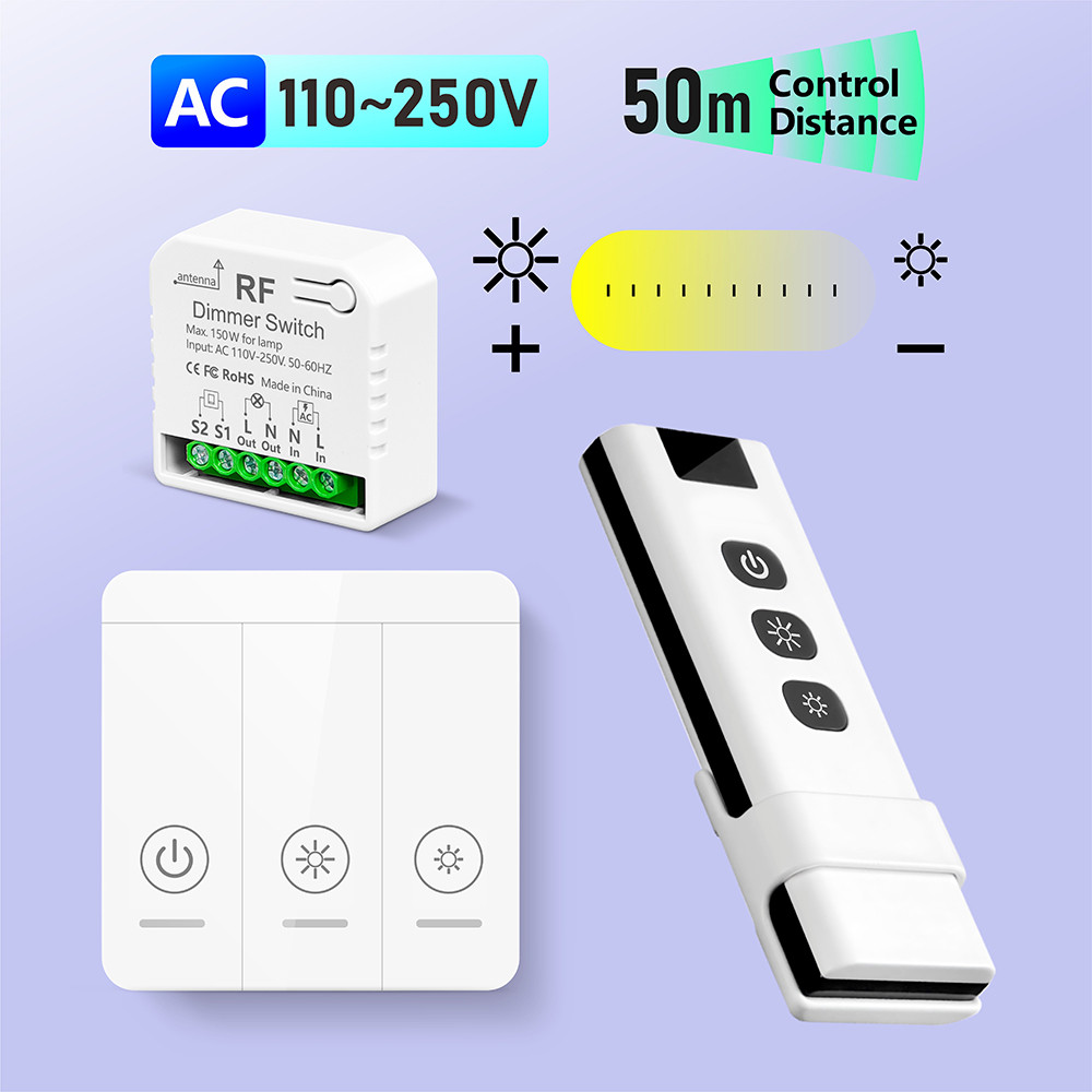 433mhz ไร้สาย Dimmer สวิตช์ไฟ AC 110V 220V 230V หรี่แสงได้สวิทช์รีโมทคอนโทรลโมดูลสําหรับ 10 ~ 150W หลอดไฟ LED ฮาโลเจน Dimming