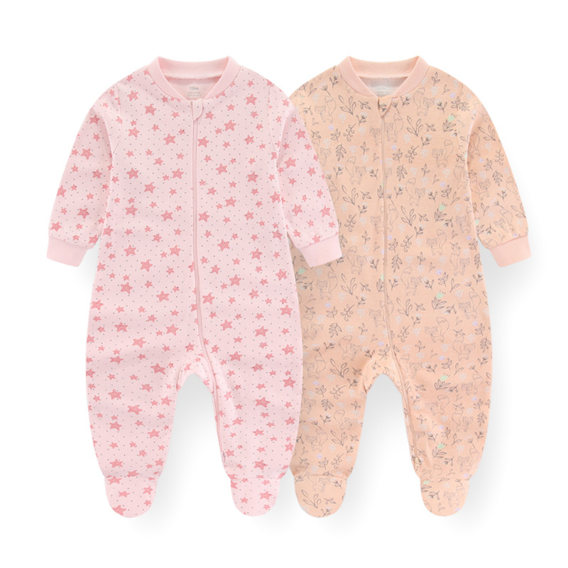 2pcs ทารกแรกเกิด Jumpsuit 2-way ซิปแขนยาว 100% ผ้าฝ้ายชุดบอดี้สูทการ์ตูนเสื้อผ้าเด็กทารกผู้หญิง