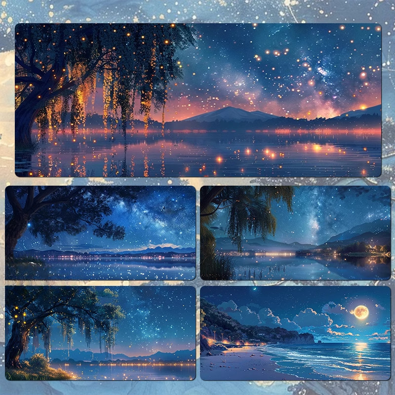 แผ่นรองเมาส์ทิวทัศน์ท้องฟ้าเต็มไปด้วยดวงดาวขนาดใหญ่ที่กําหนดเองล็อคขอบโต๊ะคอมพิวเตอร์เสื่อมูลค่าสูงโต๊ะทํางาน ม แผ่นรองเมาส์