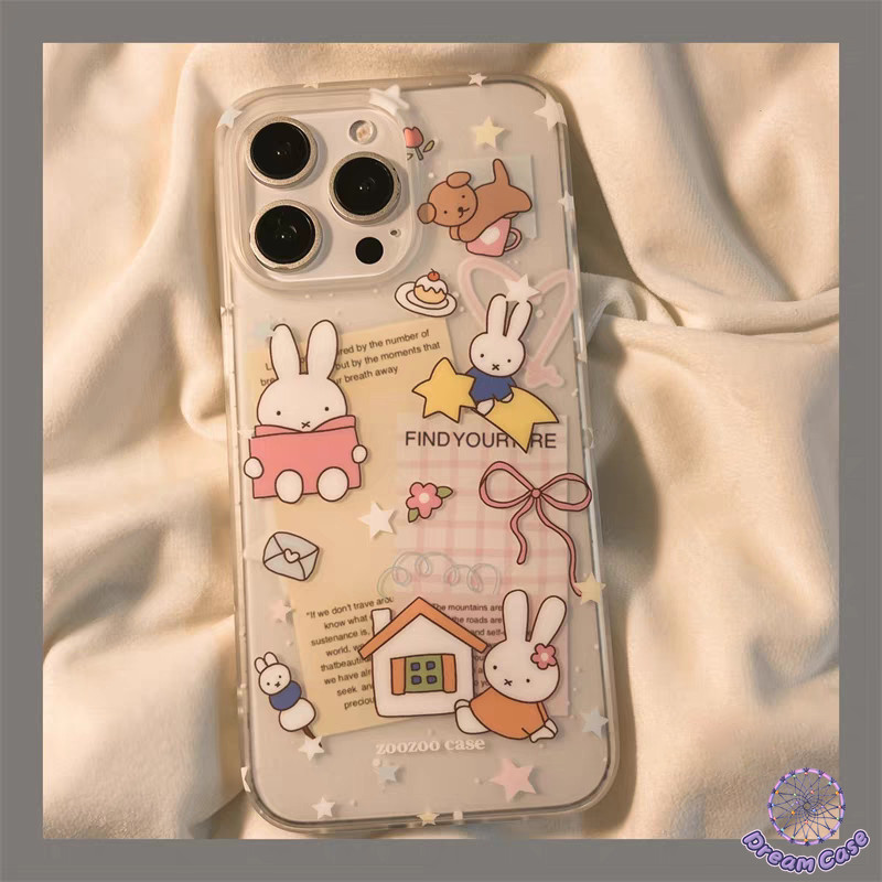 การ์ตูนตลกกระต่ายน่ารักโบว์นุ่มโปร่งใส เคส iPhone 11 15 16 13 14 12 Pro Max XR X XS Max 7Plus 16 14 8 15 6s 6 Plus SE