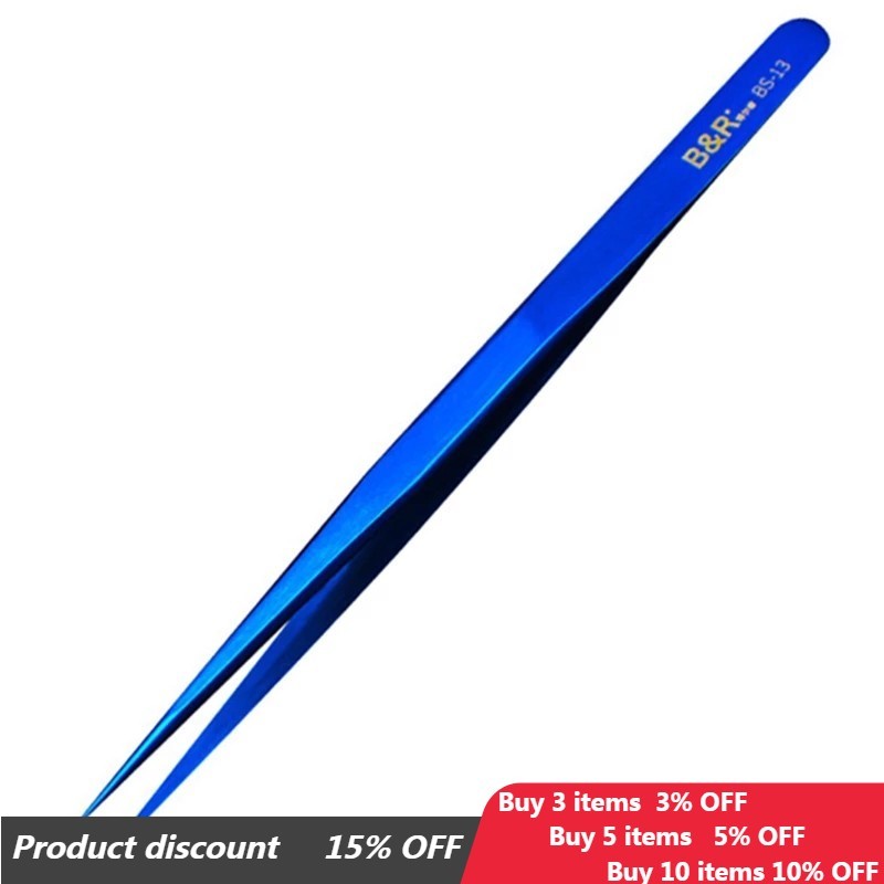 B&r BS-13 Slim Sharp Precision แหนบสแตนเลสปลายตรงแหนบสําหรับโทรศัพท์เมนบอร์ดเครื่องมือซ่อมแซมมืออาชีพ