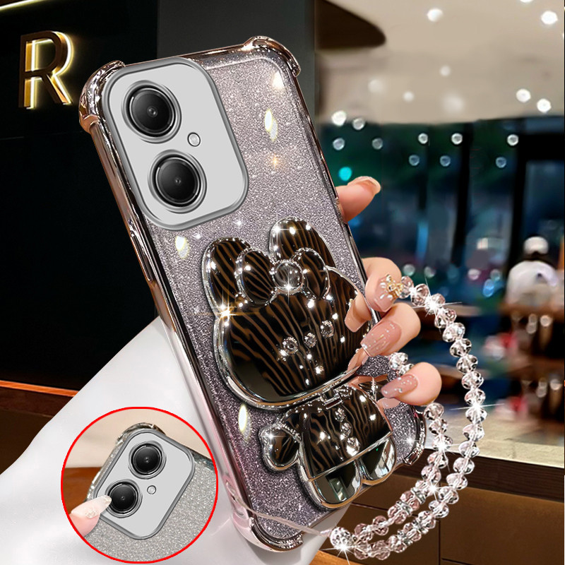 เคสสําหรับoppo A3 pro 5g OPPO A3X A3 สีชมพูประกายเคสโทรศัพท์กันกระแทกกระต่ายกระจกแต่งหน้าพร้อมที่วางซิลิโคนTPU Soft case XXXDA - รูปที่ 7