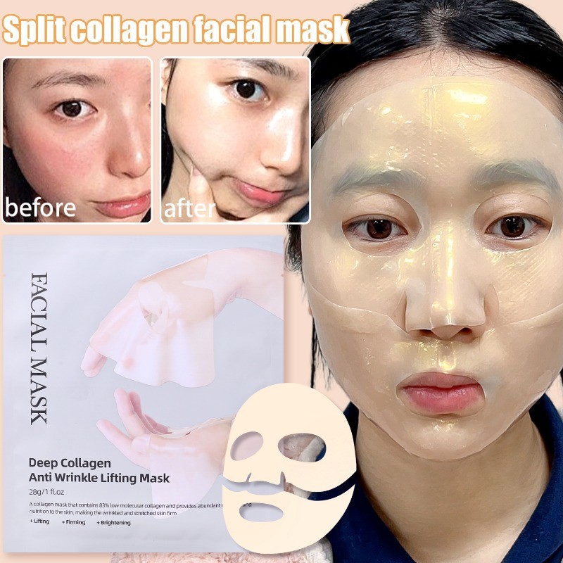 Golden Split Collagen Facial Mask - Anti Wrinkle Sleep Mask Patch - Deep Hydrating Repair Face-pack - อุปกรณ์ดูแลผิวหน้า - สําหรับรูขุมขนหดตัว, ให้ความชุ่มชื้น, เพิ่มความกระจ่างใส