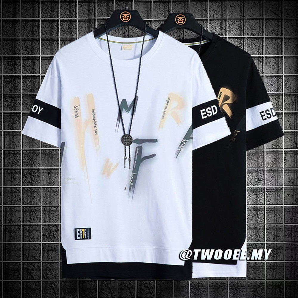 ฤดูร้อนสไตล์เกาหลีแฟชั่นอเนกประสงค์ประกบแขนสั้นเสื้อยืดผู้ชายด้านบน เสื้อผู้หญิง เสื้อยืด ผู้ชาย