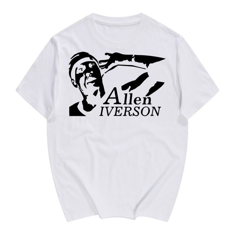 Ai Iverson เสื้อยืดแขนสั้นฟังเสียงเชียร์ #3เสื้อยืดกีฬาฤดูร้อน76ers บาสเก็ตบอล NBA เสื้อยืดคอตตอนกระ