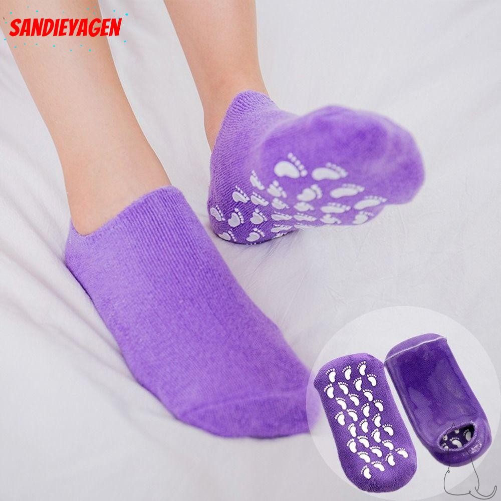 Sandieyean 1 คู่ (2 ชิ้น) ถุงเท้าผิวนุ่ม Reuseable Exfoliating แห้ง Cracked ซิลิโคน Pedicure ส้นแข็ง