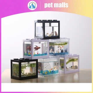 PET MALLS ตู้ปลาขนาดเล็กอะคริลิคใสสร้างบล็อกถังปลาทองตู้ปลาทองตู้ปลาทอง