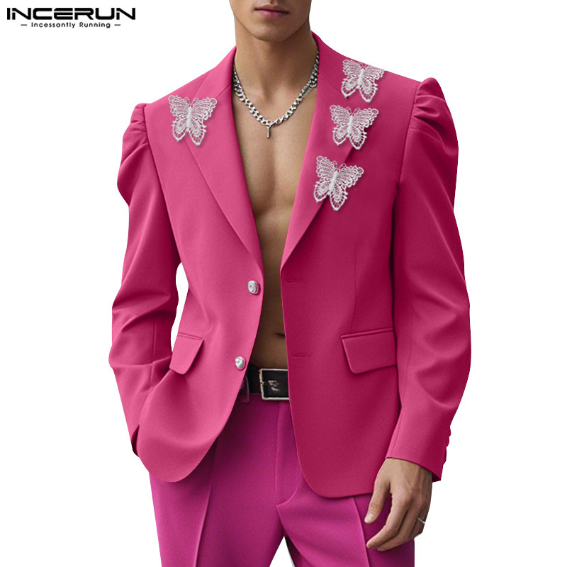 Incerun เสื้อเบลเซอร์สีทึบแขนยาวสําหรับผู้ชายสไตล์วินเทจ