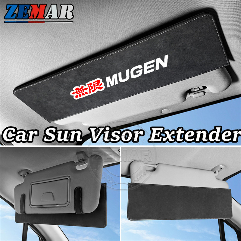 Honda Mugen รถ Sun Visor แผ่นขยายหนังนิ่มม่านบังแดดรถยนต์แผ่นอุปกรณ์ตกแต่งภายในรถยนต์สําหรับ Honda Civic 11th 10th gen fe fk fd Fit ge HRV Jazz gk City Hatchback Odyssey CRV BRV WRV Mugen