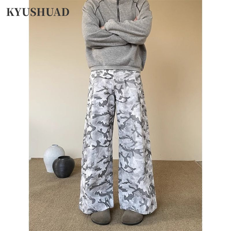 KYUSHUAD TUIMAO High Street Camouflage Cargo Pants กางเกงลำลองผู้ชายทรงหลวม
