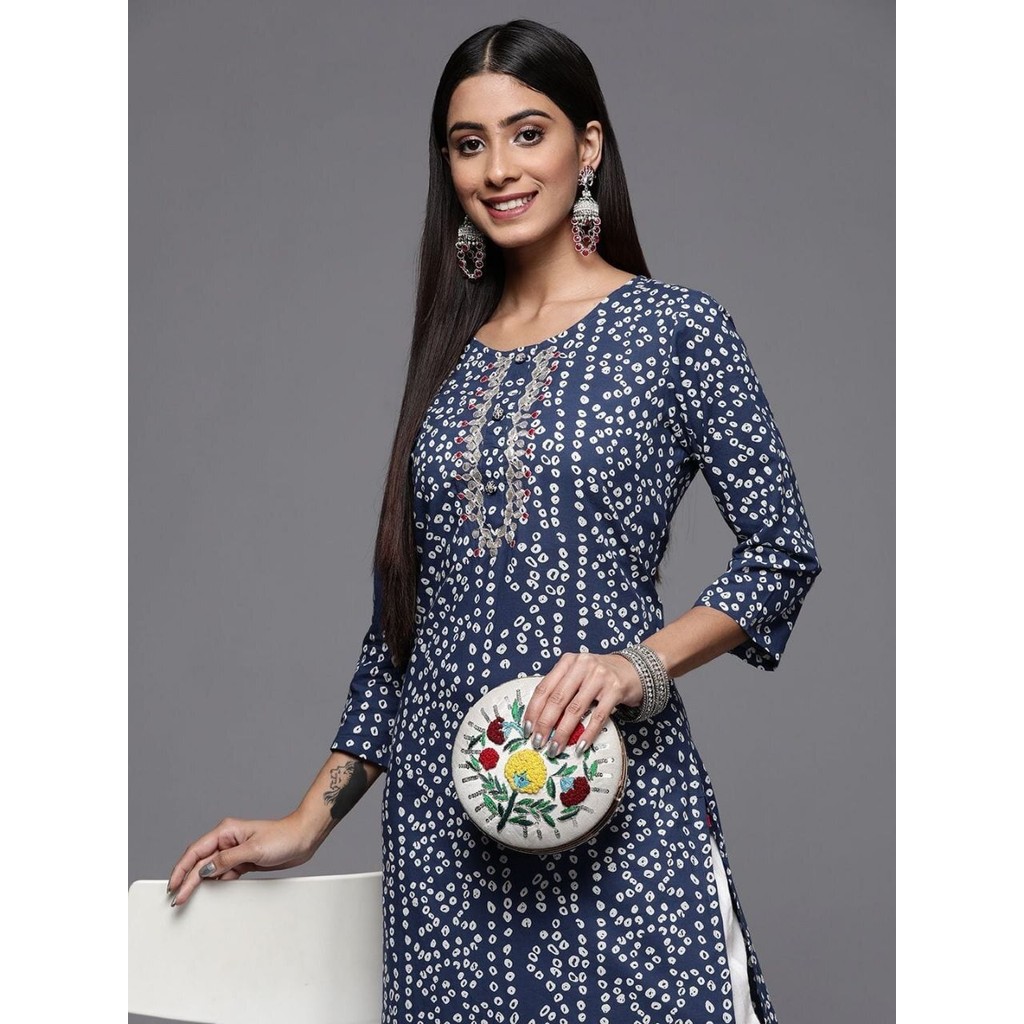 พิมพ์ Kurti bandhani . น้ําหนักเบานุ่ม kurti XS - M