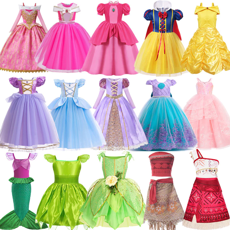 สาวชุดเจ้าหญิงนางเงือก Tinker Bell ชุดสีเขียวเด็ก Moana Rzpunzel Aurora คอสเพลย์วันเกิดเสื้อผ้าฮาโลวีนเครื่องแต่งกาย