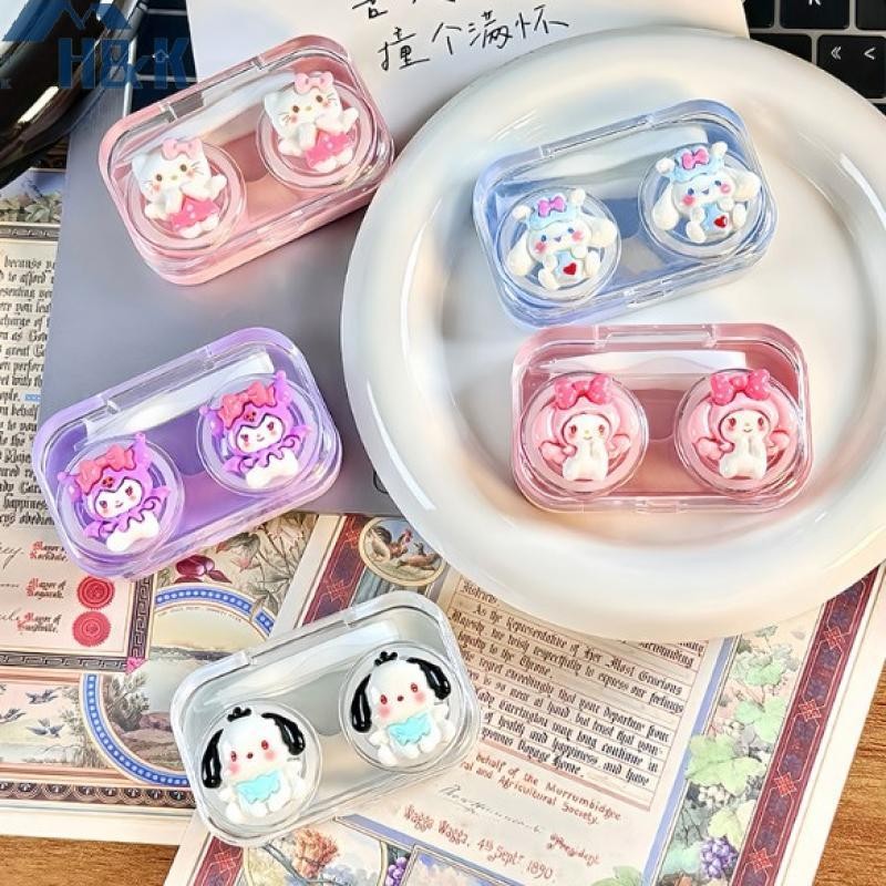 [H&K Jun] 1 ชุด Kawaii การ์ตูน Sanrio 3D ตกแต่งคอนแทคเลนส์กล่องสแควร์คอนแทคเลนส์ Companion กล่องกล่อ