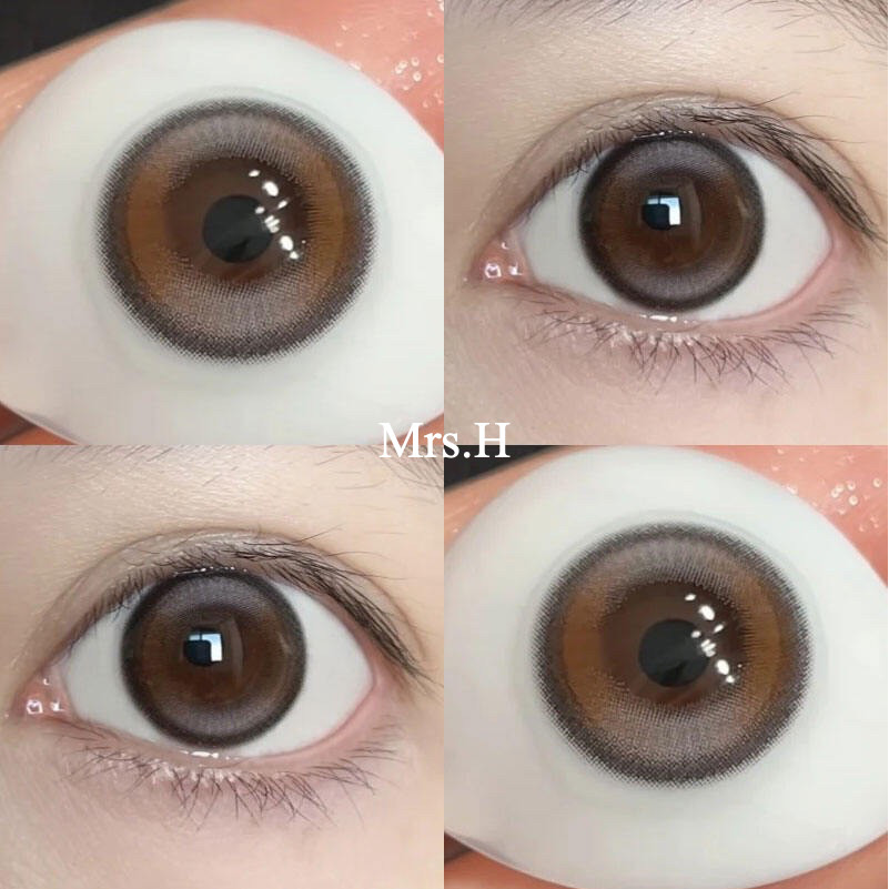 Mrs.H 2 ชิ้นสีน้ําตาลอูหลงเลนส์นุ่มธรรมชาติ Big Eye คอนแทคเลนส์พร้อม Power 0.00-8.00 ประจําปีหนึ่งปี