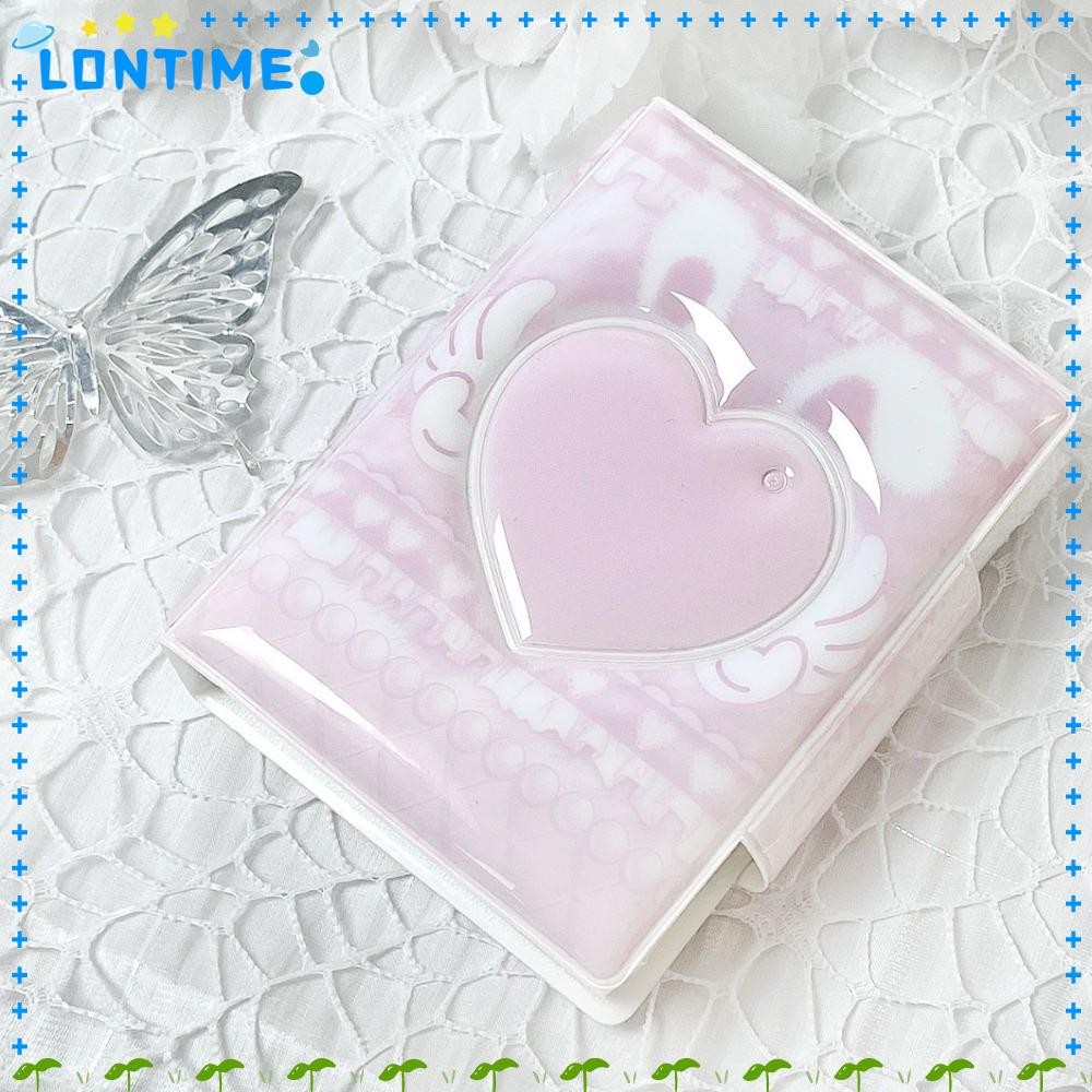 LONTIME Photocard Binder, 16 หน้าภายใน PVC Card Album, 3 นิ้ว Mini Collectible Card Album Pink Love Bow Idol Card Collect Book