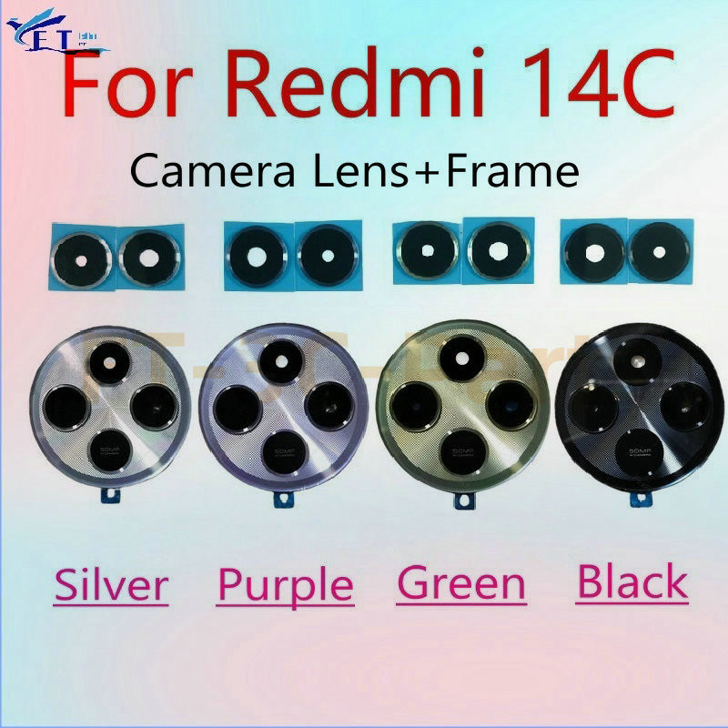 สําหรับ Xiaomi Redmi 14C เลนส์กล้องด้านหลังฝาครอบกระจกกล้องด้านหลังพร้อมกรอบเปลี่ยน