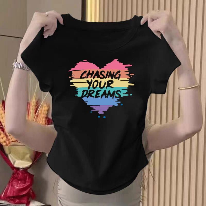 เสื้อรัดรูปเสื้อครอปฤดูร้อนอเนกประสงค์บางบาง คอกลม ทรงสลิมฟิต แสดงผอม เสื้อยืดครอป เสื้อรัดรูปเสื้อครอปฤดูร้อนอเนกประสงค