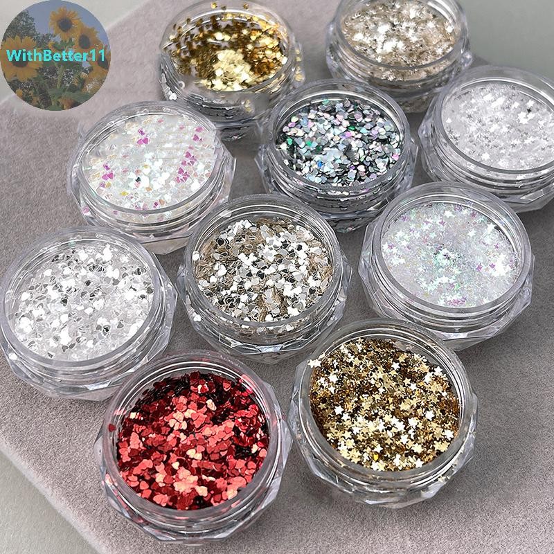 Better Sparkling Heart Star Nail Glitter Sparkling Pentagram ตกแต่งเล็บร้านทําเล็บอุปกรณ์เสริม DIY Nail Art Design TH