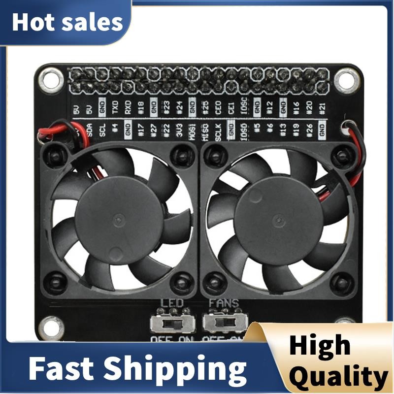 Dual Cooling Fan Shield forRaspberry Pi 4B สําหรับRaspberry Pi 4B พร้อมฮีทซิงค์หม้อน้ํา LED สีเขียว 