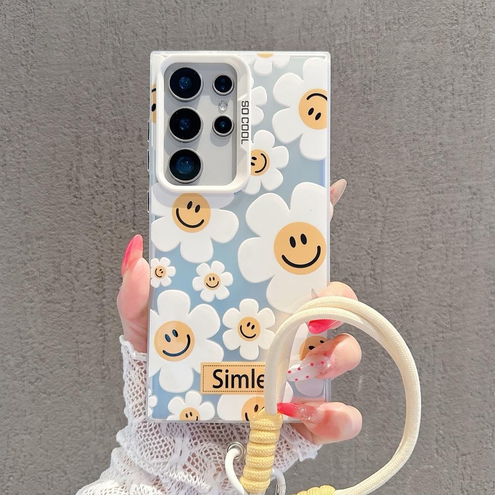 เคสโทรศัพท์ดอกไม้ยิ้มเหมาะสำหรับ Samsung A53-A06 และ iPhone 17/16/15/14/13/12/11pro, X/MAX/XR, 7/8pl