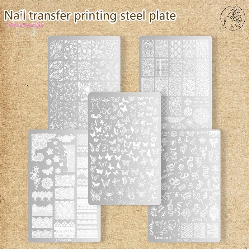 <DBFl-t> 9.5X14.5 ซม.ขนาดใหญ่แผ่นปั๊มเล็บดอกไม้งูออกแบบเล็บแม่แบบสําหรับ DIY ตกแต่งเล็บลายฉลุใหม่