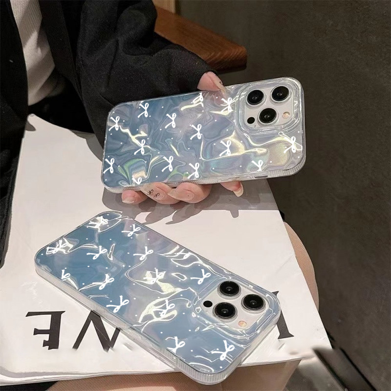 เต็มหน้าจอ โบว์สีขาว 🔥กันได้เคสไอโฟน🔥 16 11 13 15 12 14 Pro Max XR 16 8 7 Plus X XS Max SE หวานรักหัวใจเงาลูกฟูกเคส