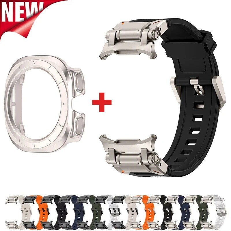 2 in 1 Strap + เคสสําหรับ Samsung Galaxy Watch 7 Ultra 47 มม.สายรัดซิลิโคนป้องกันหน้าจอสําหรับ Galax