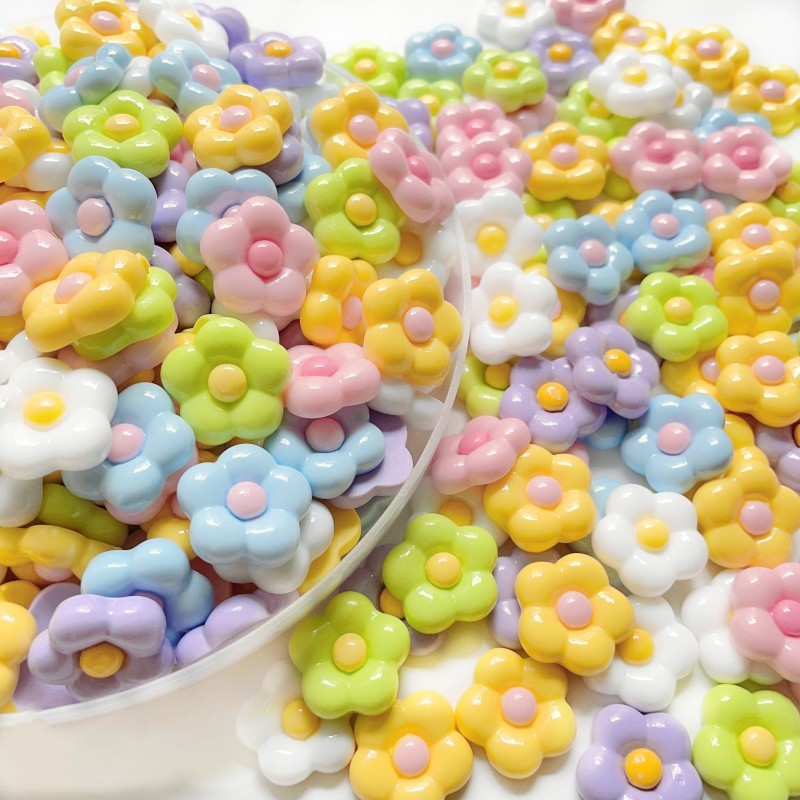 [100ในสต็อก] แผ่นแปะเรซินห้ากลีบขนาดเล็กมันวาวกาวครีม DIY กิ๊บติดผมวัสดุเคสโทรศัพท์อุปกรณ์เสริมผมขายส่ง