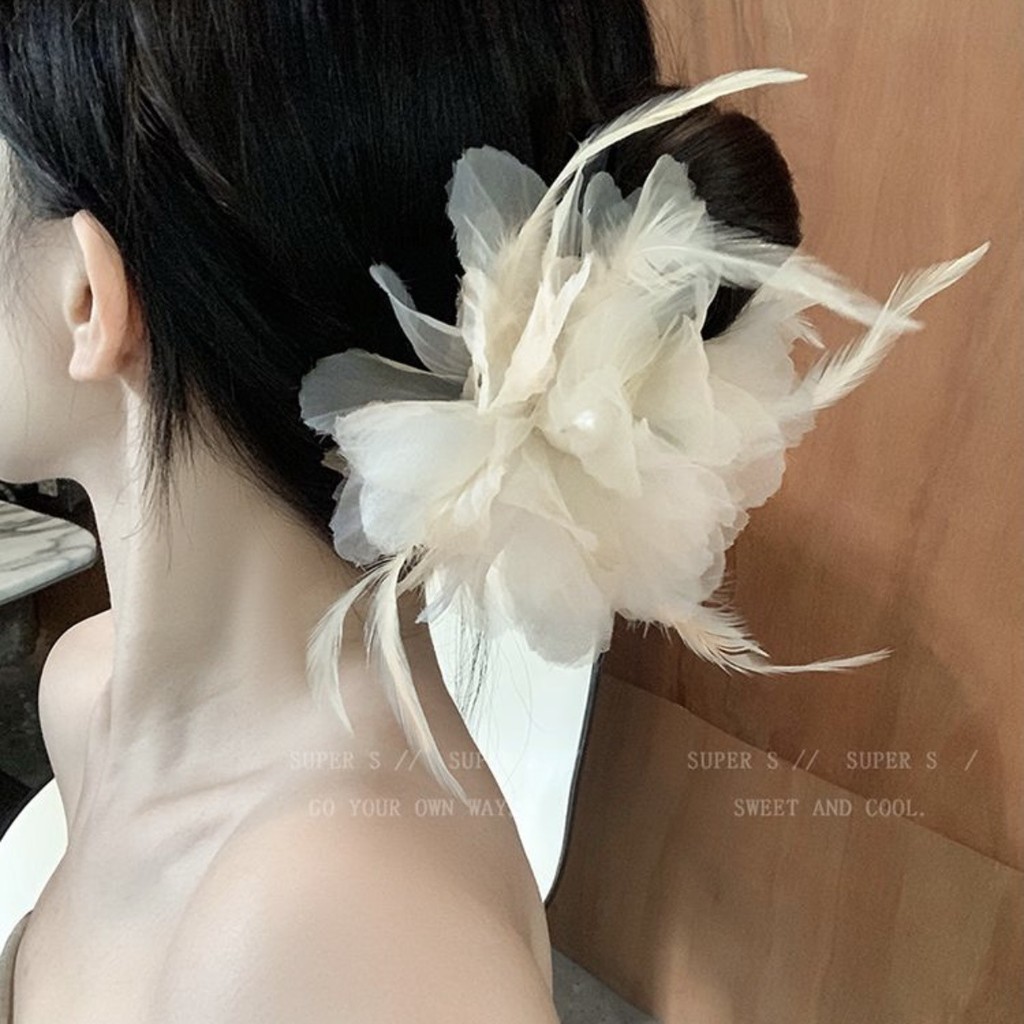 Super Fairy Swan Lake บรรยากาศ Feather Hair Volume Grip เกรดสูง Elegant นกกระจอกเทศผม Updo Shark คลิ