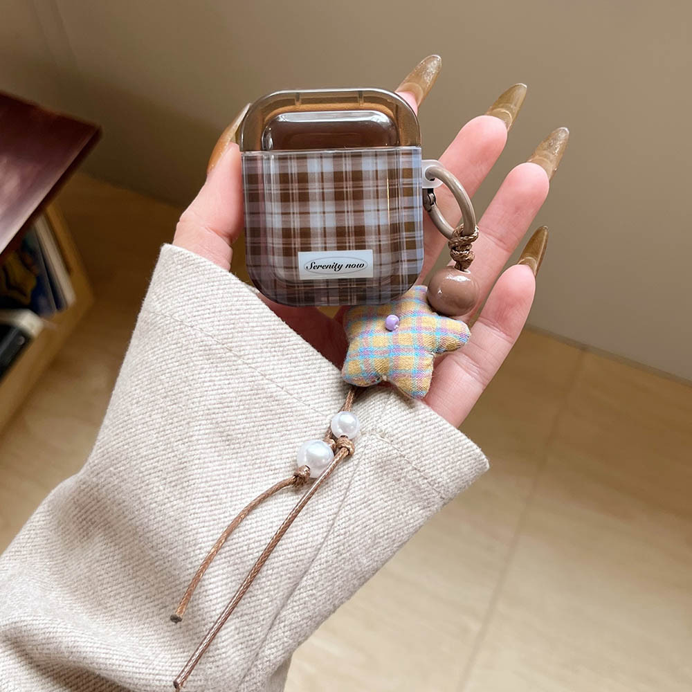Insแฟชั่นสีน้ําตาลตารางสําหรับAirPods 4 ANC Pro 2 Pro3 หูฟังProtecitveสําหรับAirPods 1 2 3 4th Soft Caseพร้อมพวงกุญแจดาว