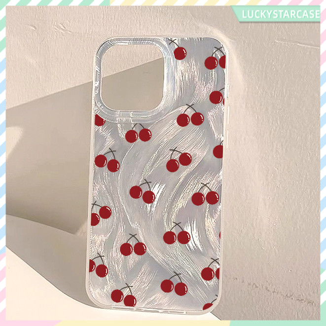 เคสไอโฟน11 เคส เชอร์รี่สีแดง🍒Feather Laser Case For iPhone 11 12 13 14 15 16 Pro X XR XS MAX 7 8P SE เคสโทรศัพท์ แฟชั่น